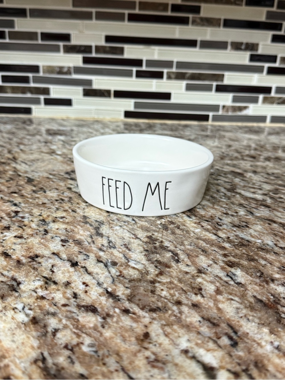 Rae Dunn White Ceramic 'Feed Me' Pet Bowl